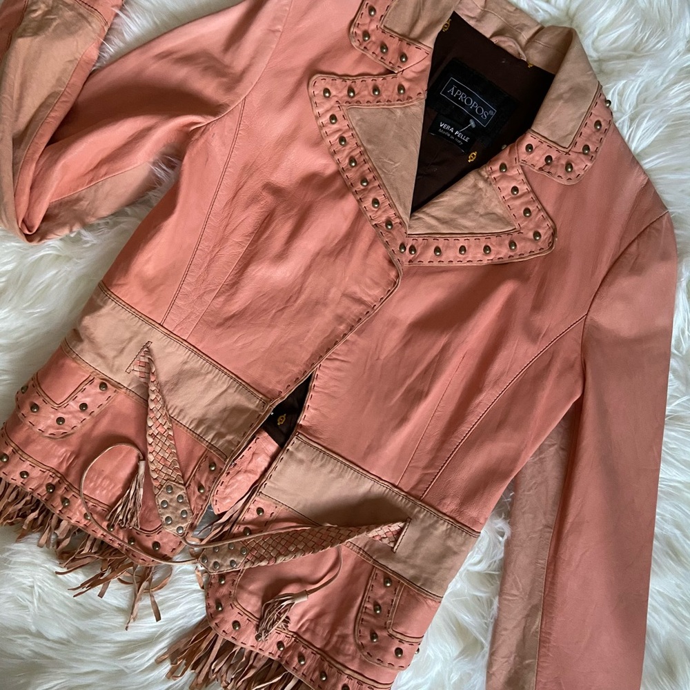 Italian 100% leather Italy Jacket Fringe studs new